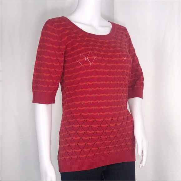 4 Funky Flavours Red & Orange Stripes Scoop Neck Open Knit Diamond Sweater SzXS - Picture 10 of 16